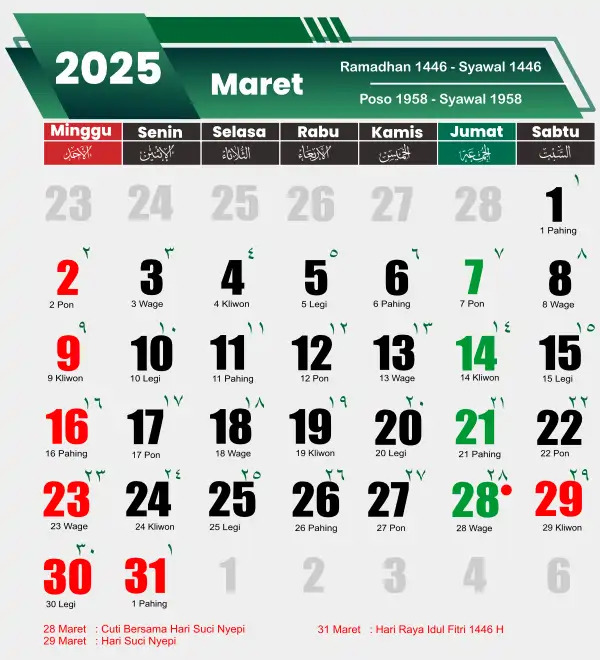 Kalender Maret 2025