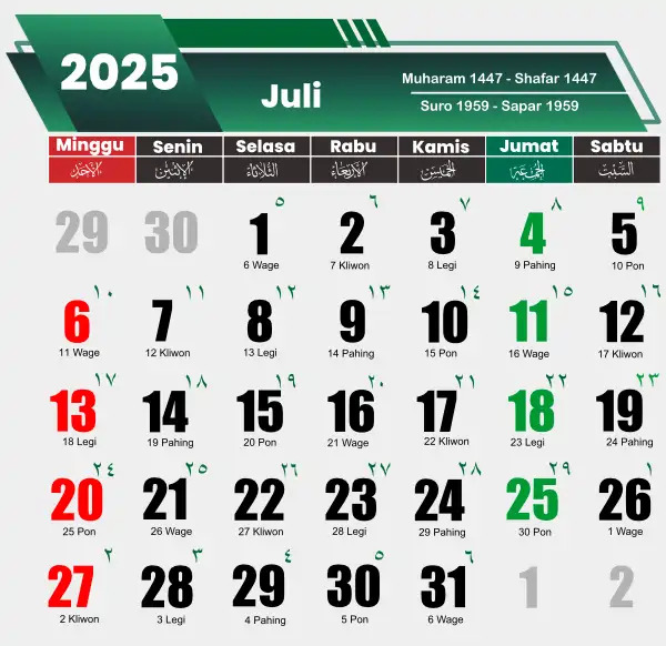 Kalender Juli 2025